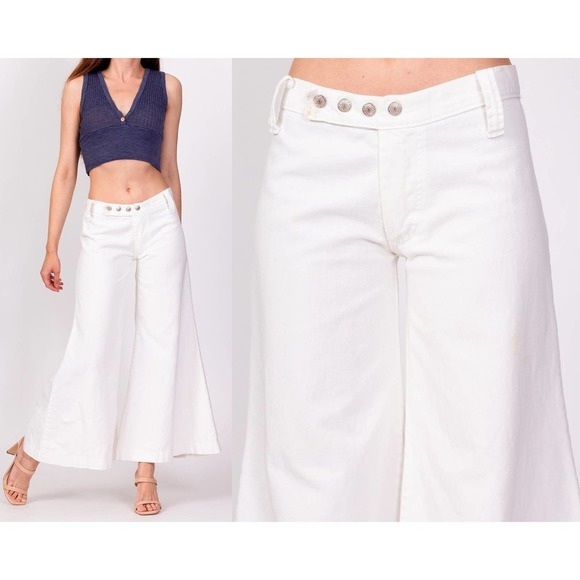 70s White Low‎ Rise Bell Bottoms - Extra Small - Picture 1 of 9
